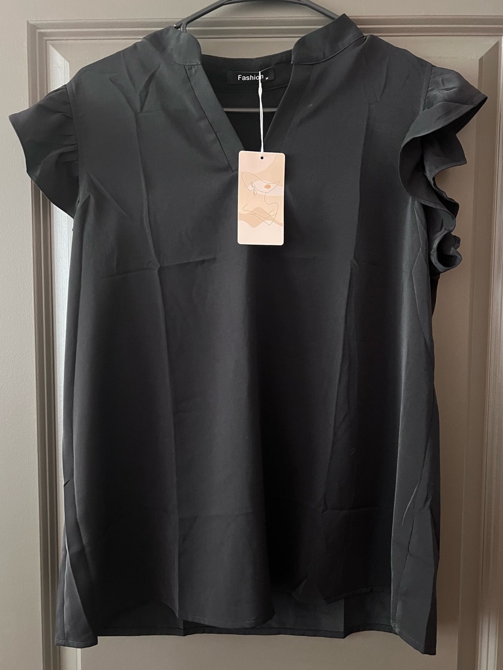 Women's Black Ruffle Sleeve V-Neck Blouse